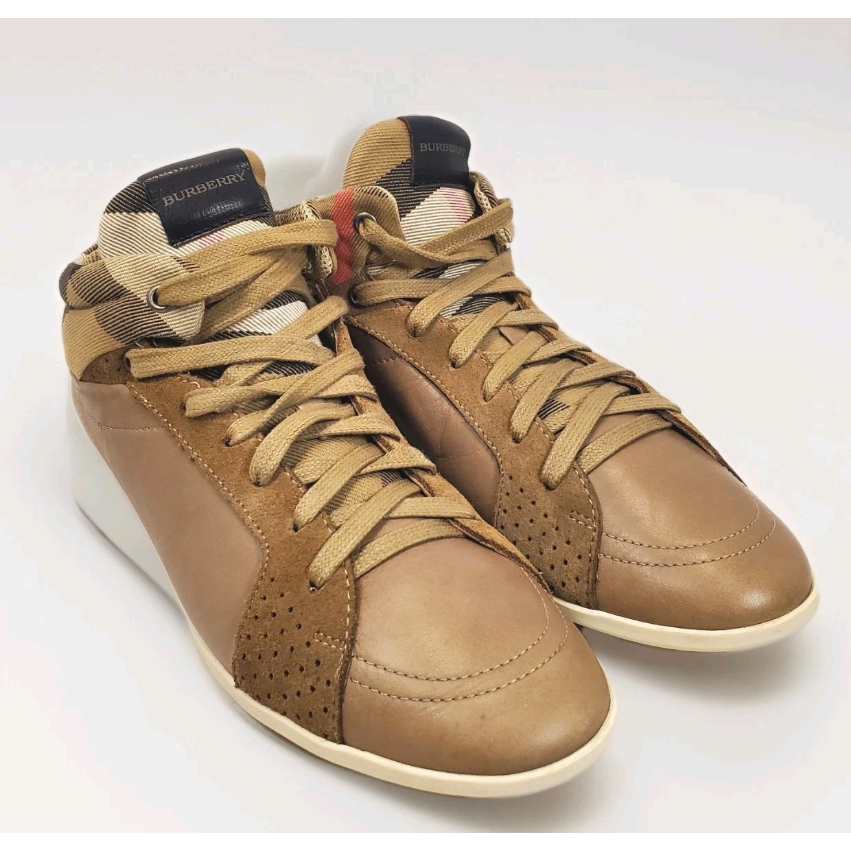 Burberry Vintage Women's Leather Hightop Nova Check Sneakers Trainers Shoes Sz 7
